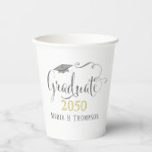 Afstuderen Mortarboard Gold met modern elegant scr Papieren Bekers (Voorkant)