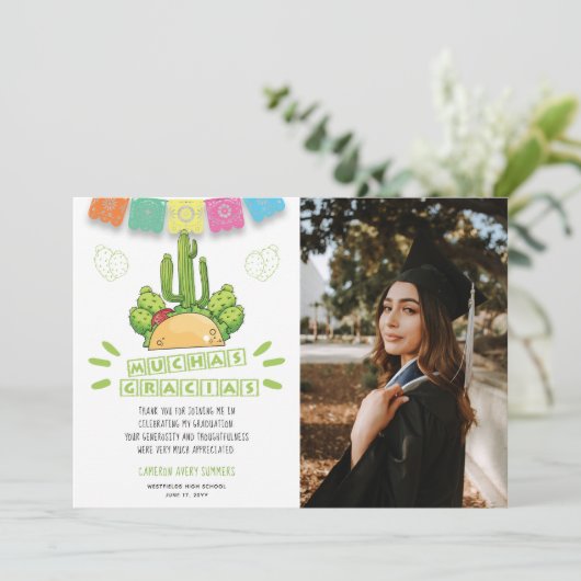 Afstuderen Muchas Gracias Fiesta Bedankkaart (Staand voorkant)