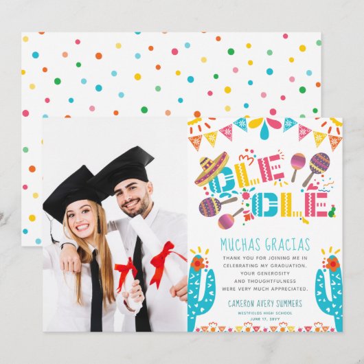 Afstuderen Muchas Gracias Fiesta Dank u kaart (Voorkant / Achterkant)