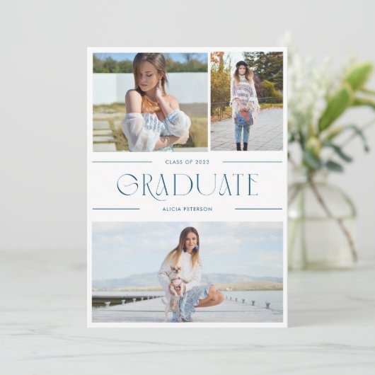 Afstuderen multi-foto aankondiging en afstudeerder (Staand voorkant)