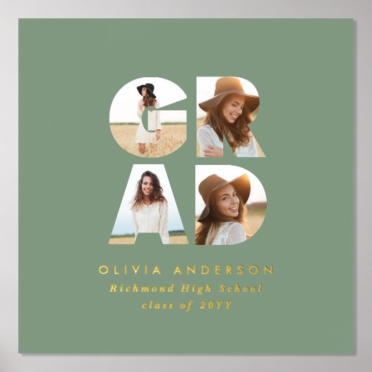Afstuderen multi-foto moderne eenvoudige sage groe folie afdrukken (Voorkant)