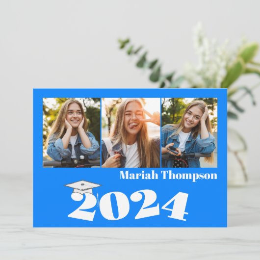 Afstuderen Multi-Photo Blue Class of 2023 QR Code Kaart (Staand voorkant)
