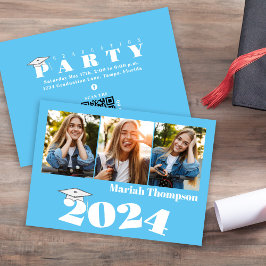 Afstuderen Multi-Photo Blue Class of 2023 QR Code Kaart