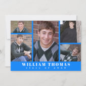 Afstuderen Multi Photo Collage Azure Blue QR Code Kaart (Voorkant)