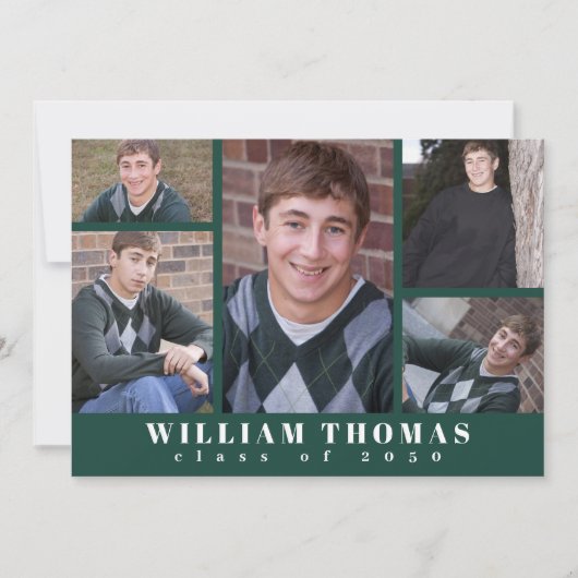 Afstuderen Multi Photo Collage Dark Green QR Code Kaart (Voorkant)