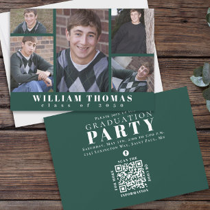Afstuderen Multi Photo Collage Dark Green QR Code Kaart