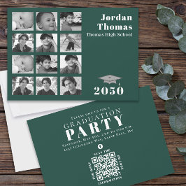 Afstuderen Multi Photo Collage Dark Green QR Code Kaart