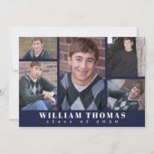 Afstuderen Multi Photo Collage Navy Blue QR Code Kaart (Voorkant)