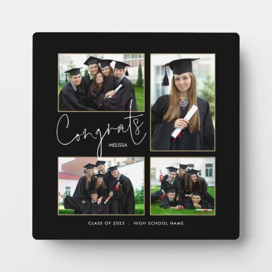 Afstuderen Multi Photo Congrates Name Black Fotoplaat (Voorkant)