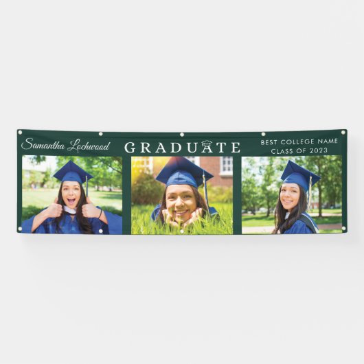 Afstuderen Multi Photo Elegant 2025 Green Party Spandoek (Horizontaal)