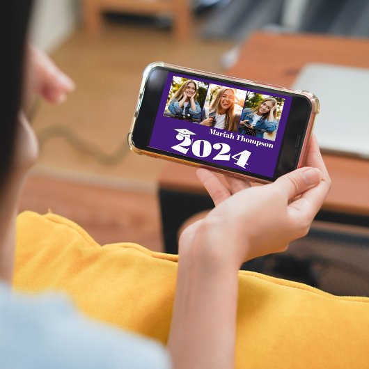 Afstuderen Multi-Photo Paars Klasse 2023 QR Code Kaart