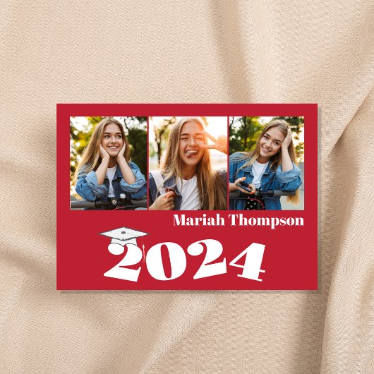 Afstuderen Multi-Photo Red Class of 2023 QR Code Kaart