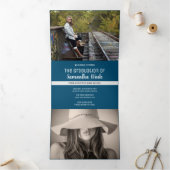 Afstuderen Multi Photo Simple Blue Confetti 2022 Drieluik Aankondiging (Binnen)