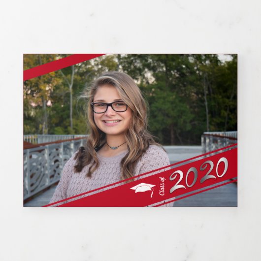 Afstuderen Multi Photo Simple Red Conffeti 2020 Drieluik Aankondiging (Cover)