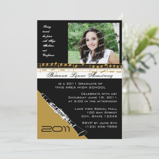 Afstuderen muziek / klarinet kaart (Staand voorkant)