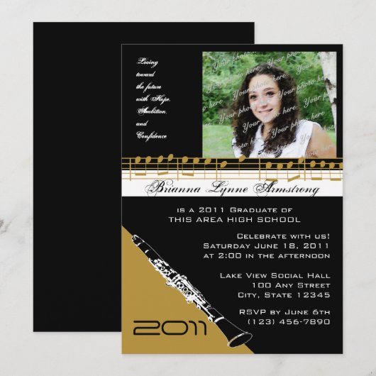 Afstuderen muziek / klarinet kaart (Voorkant / Achterkant)