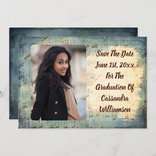 Afstuderen Muziek opslaan Datum Save The Date (Voorkant / Achterkant)