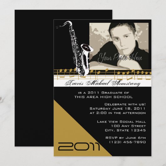 Afstuderen muziek/saxofoon kaart (Voorkant / Achterkant)