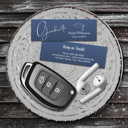 Afstuderen naam blauw contactkaartje