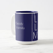 Afstuderen naam Blue LLM Tweekleurige Koffiemok (Voorkant links)