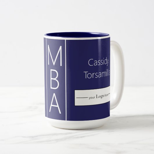 Afstuderen Naam Blue MBA Logo Tweekleurige Koffiemok (Voorkant rechts)