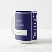 Afstuderen Naam Blue MBA Logo Tweekleurige Koffiemok (Voorkant links)