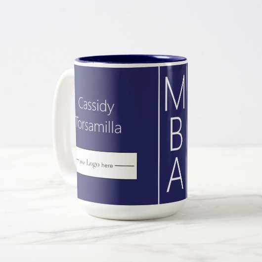 Afstuderen Naam Blue MBA Logo Tweekleurige Koffiemok (Voorkant links)