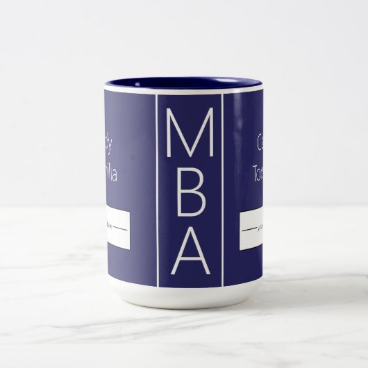 Afstuderen Naam Blue MBA Logo Tweekleurige Koffiemok (Center)