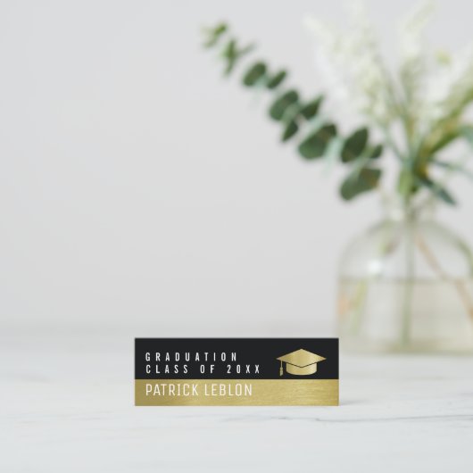 Afstuderen naam Elegante klasse van zwart & faux g Contactkaartje (Staand voorkant)