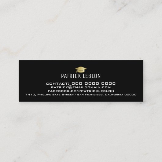 Afstuderen naam Elegante klasse van zwart & faux g Contactkaartje (Achterkant)