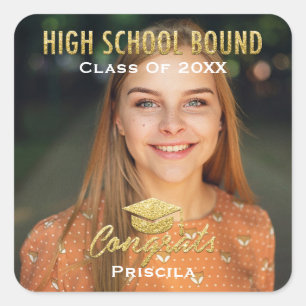 Afstuderen Naam Gold Glitter High School Moden Vierkante Sticker