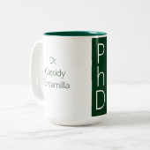 Afstuderen naam Groene graad PhD Tweekleurige Koffiemok (Voorkant links)