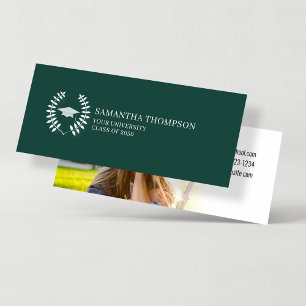 Afstuderen Naam Kaart Foto Donkergroen en Wit Mini Visitekaartje