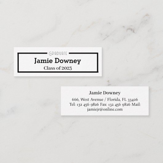 Afstuderen Naam Kaart | Minimale moderne Kaart Mini Visitekaartje (Voorkant / Achterkant)
