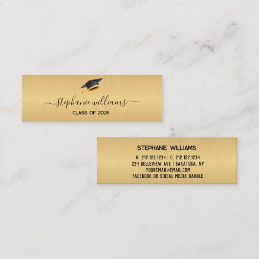 Afstuderen Naam Kaart Modern Script Insert Gold Contactkaartje (Voorkant / Achterkant)