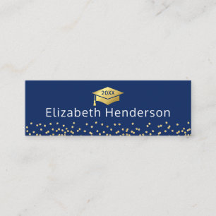 Afstuderen Naam Kaart Navy Blue Gold Glitter Contactkaartje