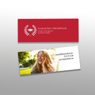 Afstuderen Naam Kaart Zwart-wit Foto Rood Mini Visitekaartje