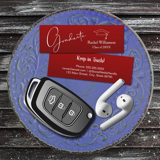 Afstuderen naam klasse details kardinaal rood contactkaartje