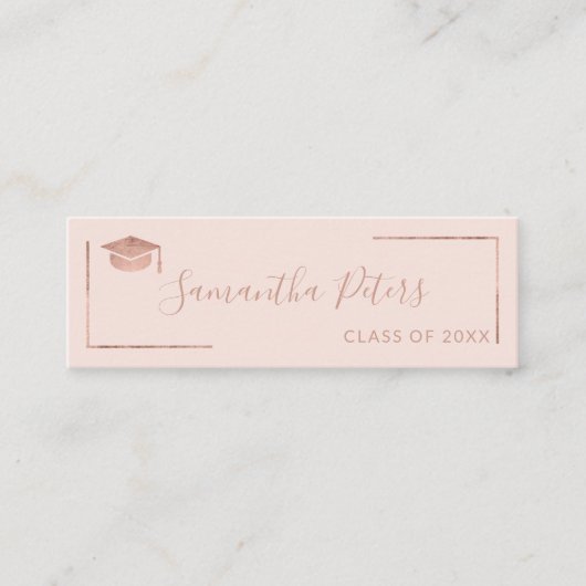 Afstuderen naam roos goud elegant zwart roze mini visitekaartje (Voorkant)