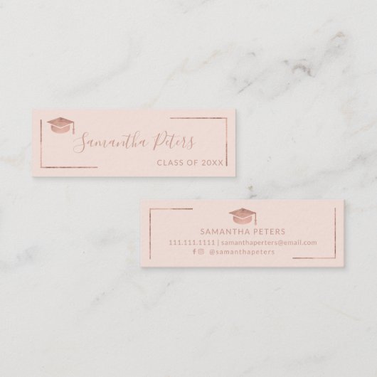 Afstuderen naam roos goud elegant zwart roze mini visitekaartje (Voorkant / Achterkant)