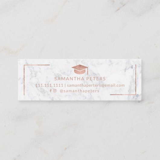 Afstuderen naam roos goudbruine marmer foto mini visitekaartje (Achterkant)