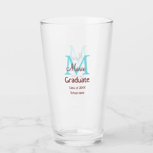 Afstuderen Naam toevoegen Monogram Groen Roze Eenv Glas (Voorkant)
