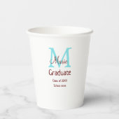 Afstuderen Naam toevoegen Monogram Groen Roze Eenv Papieren Bekers (Achterkant)