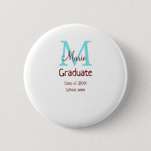 Afstuderen Naam toevoegen Monogram Groen Roze Eenv Ronde Button 5,7 Cm