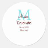 Afstuderen Naam toevoegen Monogram Groen Roze Eenv Ronde Sticker (Voorkant)