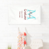 Afstuderen Naam toevoegen Monogram Groen Roze Eenv Spandoek (Insitu)