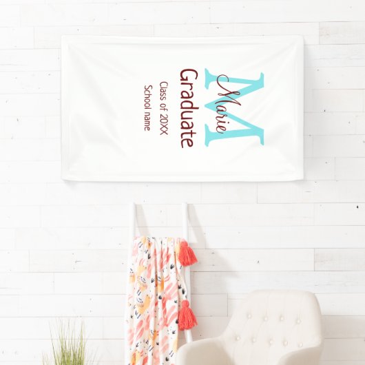 Afstuderen Naam toevoegen Monogram Groen Roze Eenv Spandoek (Insitu)