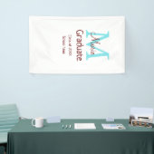 Afstuderen Naam toevoegen Monogram Groen Roze Eenv Spandoek (Beurs)