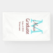 Afstuderen Naam toevoegen Monogram Groen Roze Eenv Spandoek (Horizontaal)