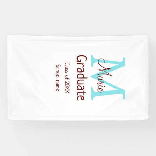 Afstuderen Naam toevoegen Monogram Groen Roze Eenv Spandoek (Horizontaal)